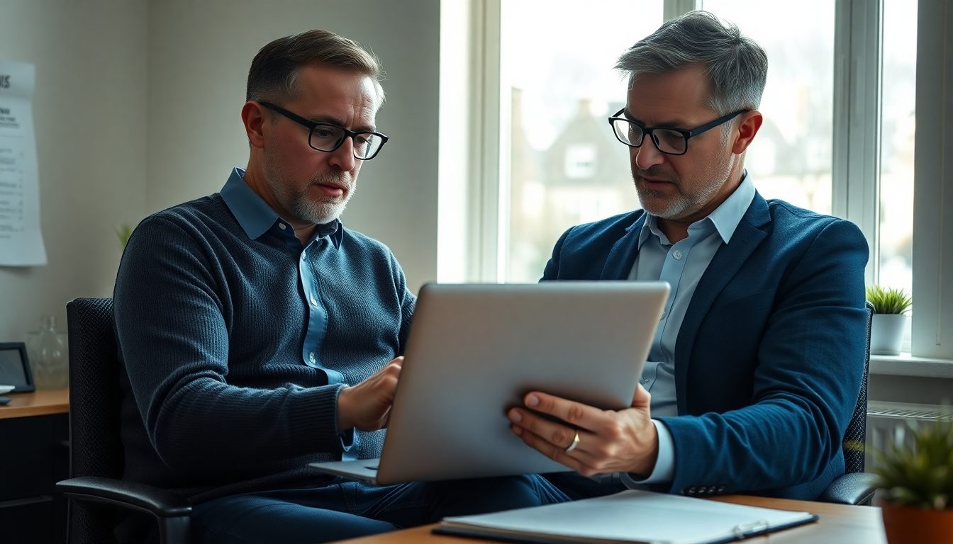 UK small business team reviewing a customer email draft together before it is sent