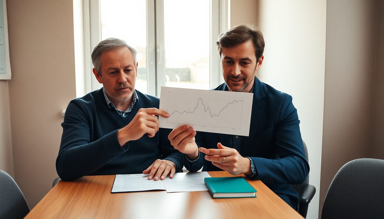 Two UK small business colleagues reviewing a paper record of their AI pilot results