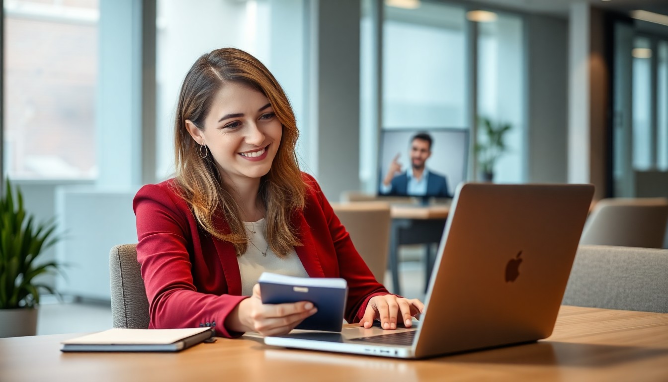 Recruitment desk with CVs and laptop showing candidate profiles