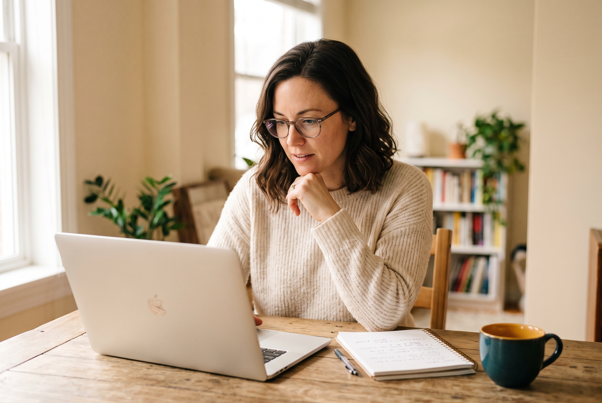 Business owner reading on a laptop